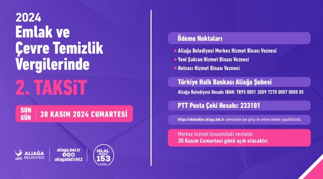 Aliağa Belediyesi'nden Vergi Hatırlatması