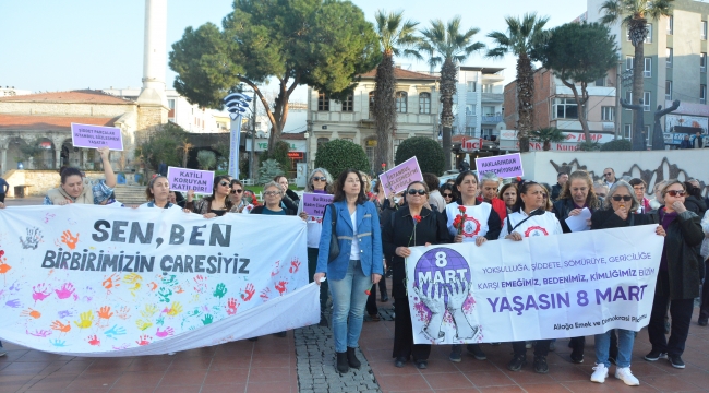 Aliağa'da Kadınlar 8 Mart'ta Sokaklarda: "Şiddete ve Eşitsizliğe Karşı Mücadelemiz Sürecek!"